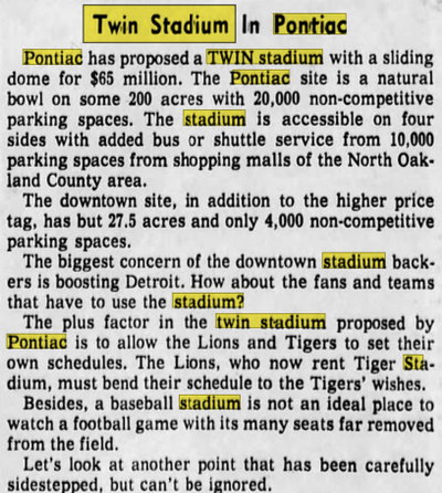 Unbuilt Sports Stadiums - Twin Stadium Pontiac Article (newer photo)